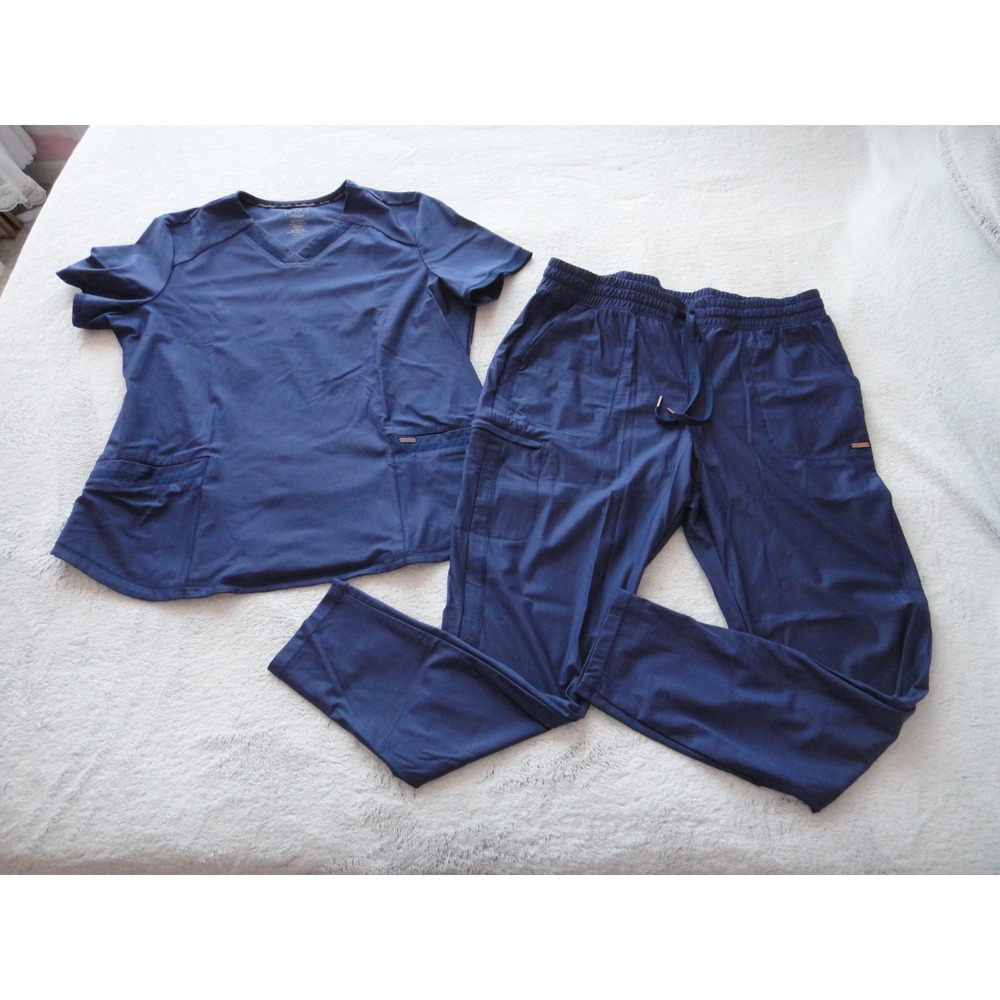 Cherokee Form Navy Blue Scrub Set XL V-Neck Top Jogger Cargo Pants CK095 Stretch